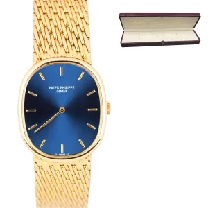 Vintage Patek Philippe Ellipse 3848/8 18K Gold Blue Dial 27x32mm Watch Box