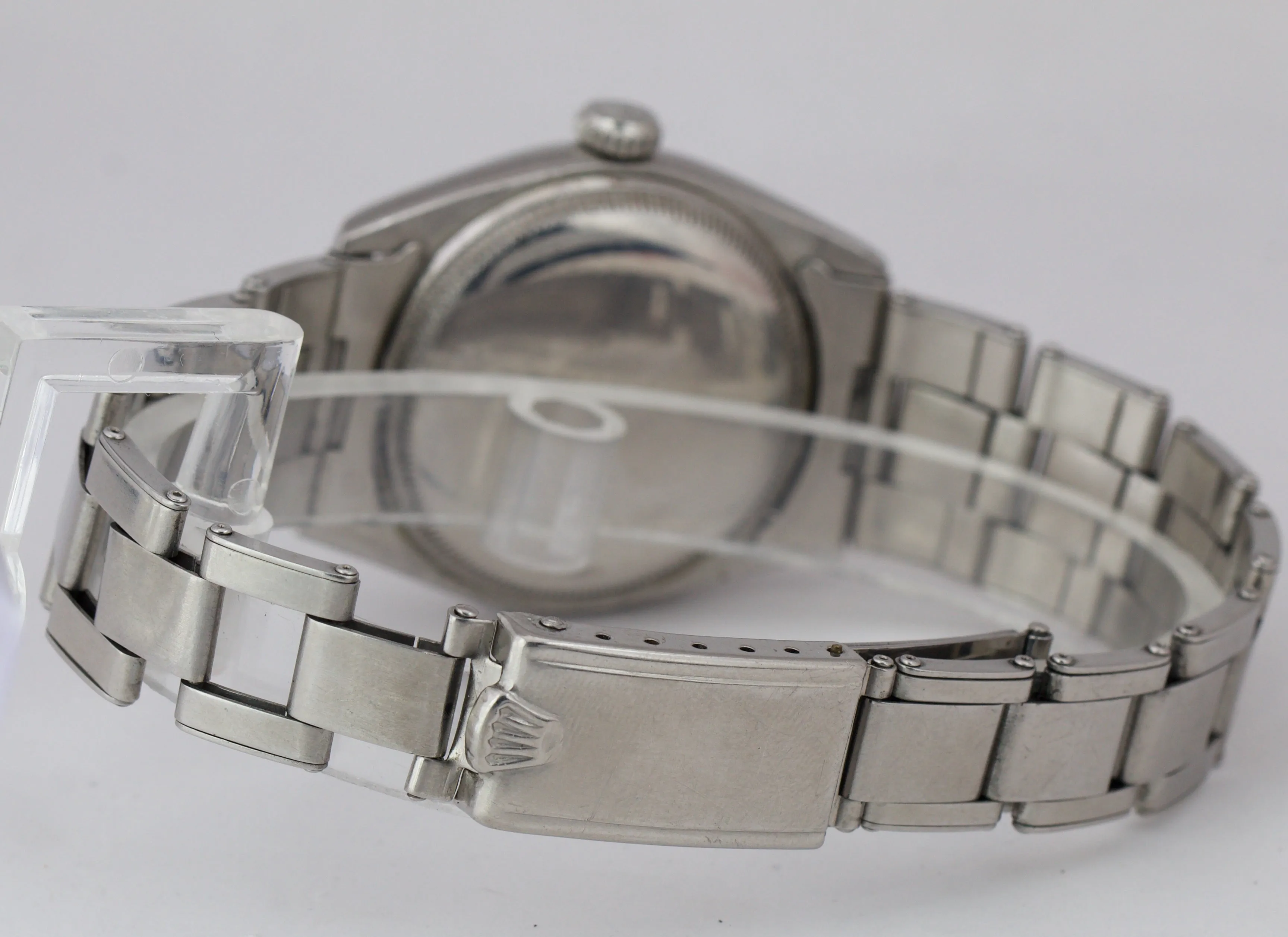 Vintage Rolex Oyster Perpetual PATINA Stainless Semi Bubbleback 6084 34mm Watch