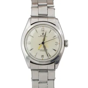 Vintage Rolex Oyster Perpetual PATINA Stainless Semi Bubbleback 6084 34mm Watch