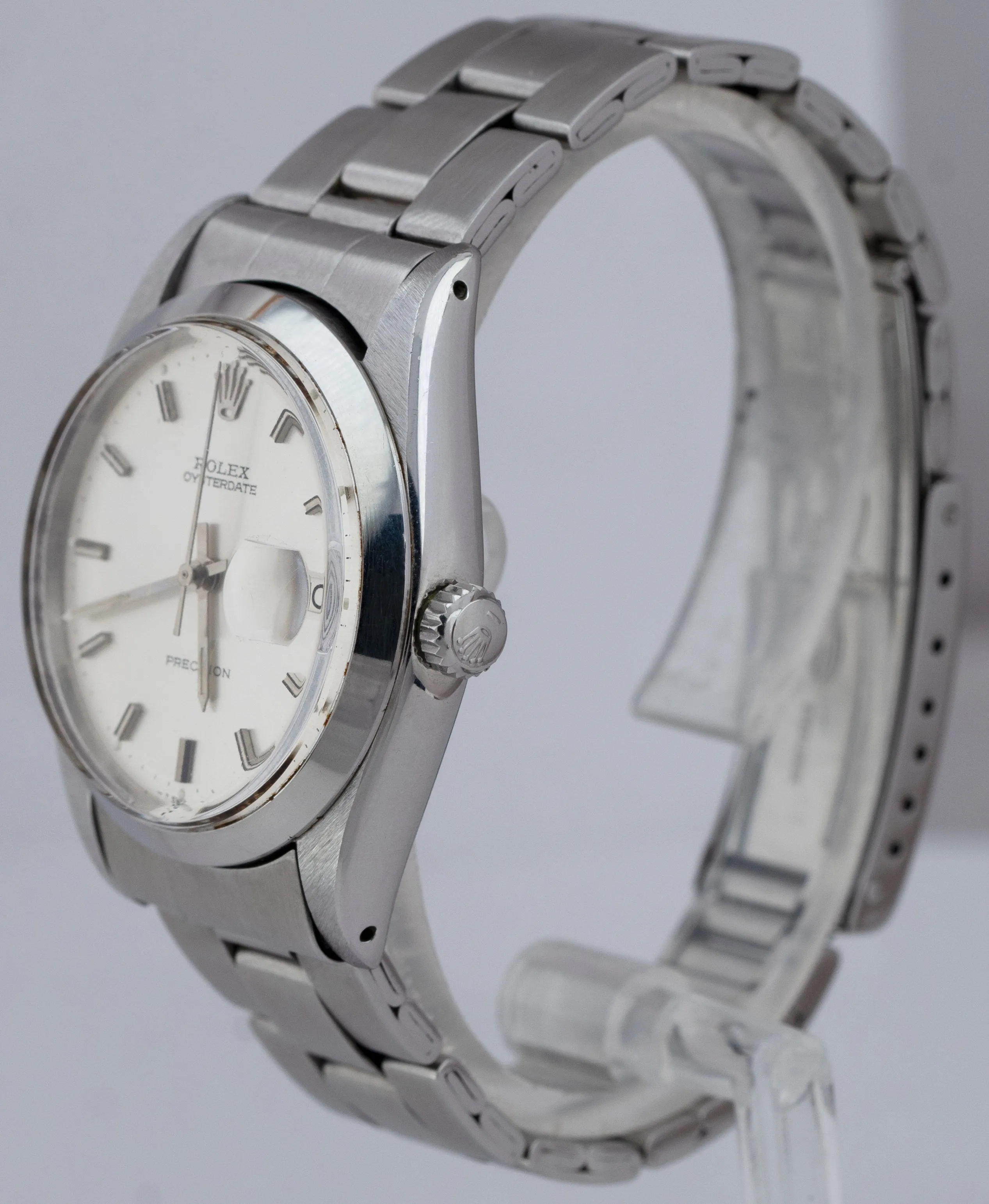 Vintage Rolex Oysterdate Precision Silver Stainless Steel 34mm Watch 6694