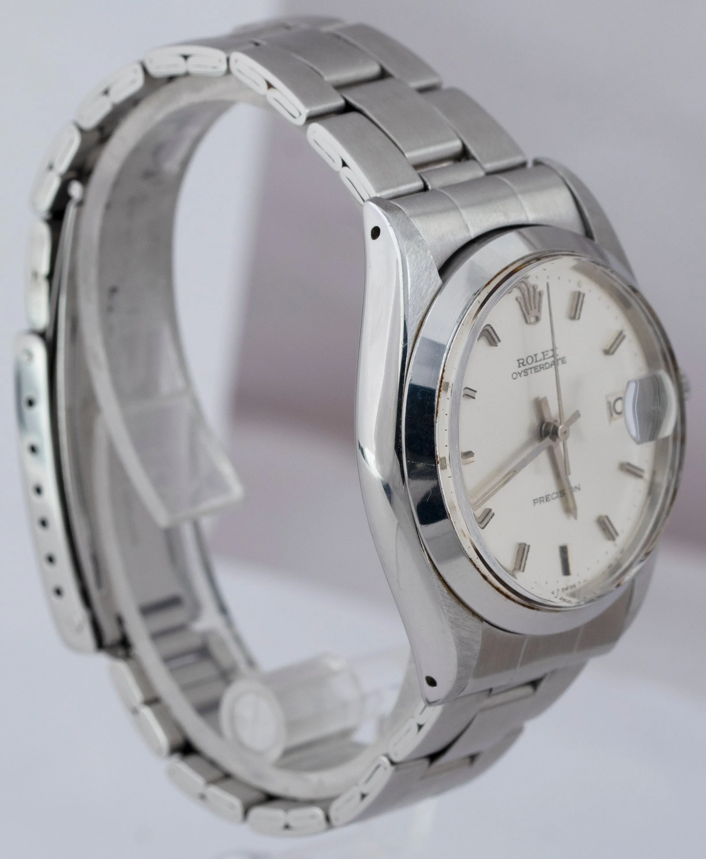 Vintage Rolex Oysterdate Precision Silver Stainless Steel 34mm Watch 6694