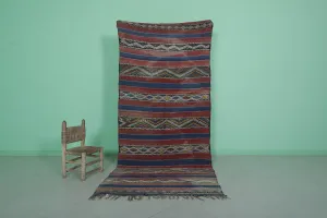 Vintage Zemmour Runner Kilim - 4 FT × 9 FT | Handwoven Moroccan Rug