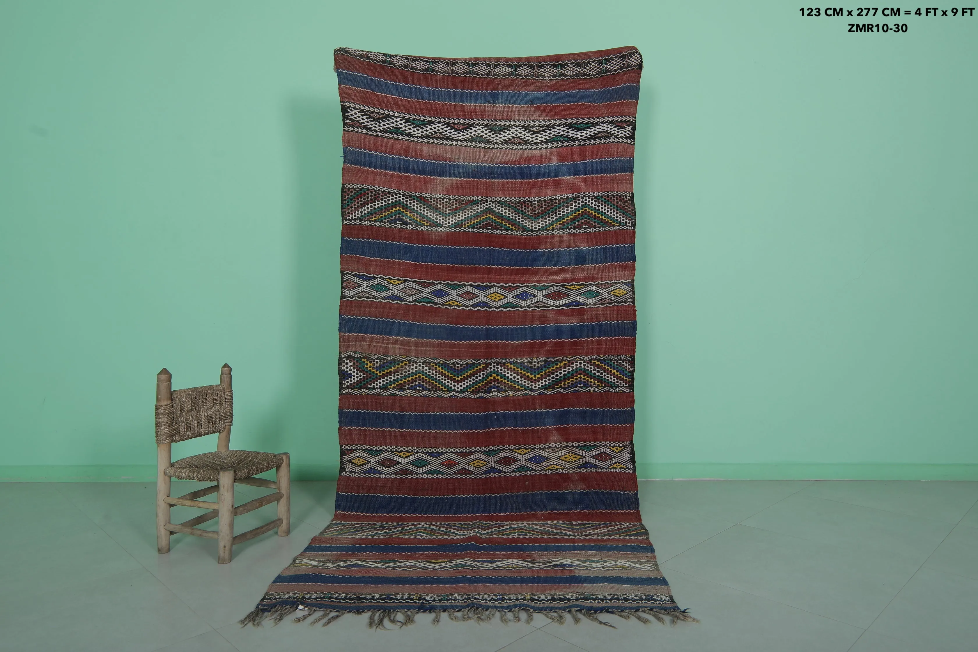 Vintage Zemmour Runner Kilim - 4 FT × 9 FT | Handwoven Moroccan Rug