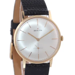 Vintage Zenith Solid 18k Yellow Gold 34mm Manual Wind Silver Stick Watch