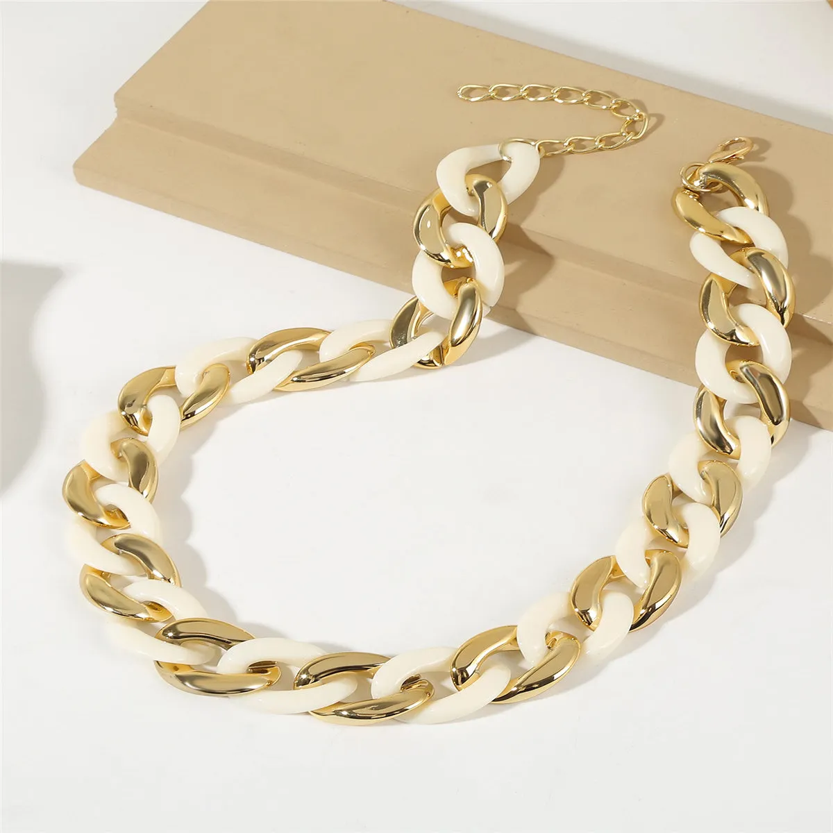 White Acrylic & 18K Gold-Plated Cuban Chain Collar Necklace