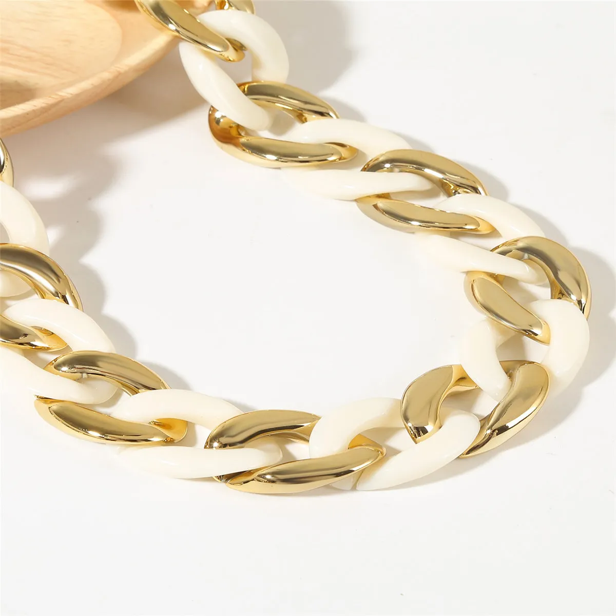White Acrylic & 18K Gold-Plated Cuban Chain Collar Necklace