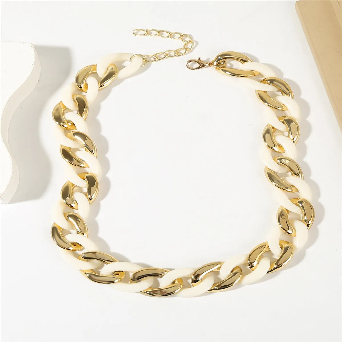 White Acrylic & 18K Gold-Plated Cuban Chain Collar Necklace