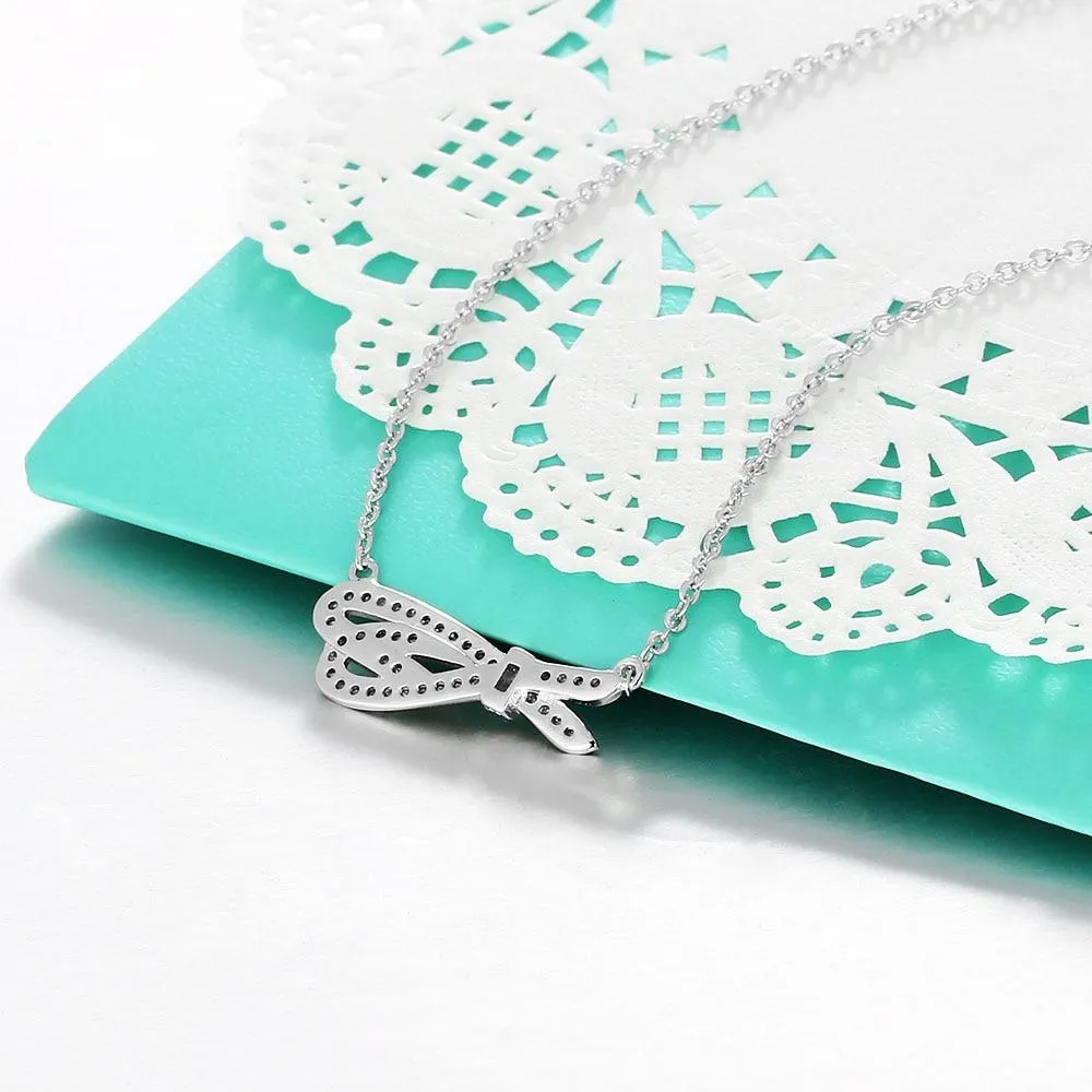 Women’s 925 Sterling Silver Romantic Pendant Necklace with Cubic Zirconia Stones, Trendy Fashion Jewelry for Ladies