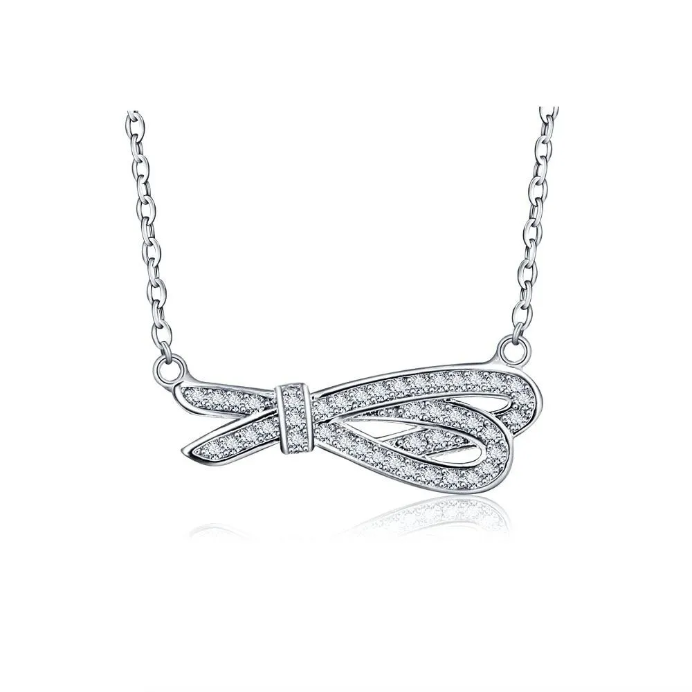 Women’s 925 Sterling Silver Romantic Pendant Necklace with Cubic Zirconia Stones, Trendy Fashion Jewelry for Ladies