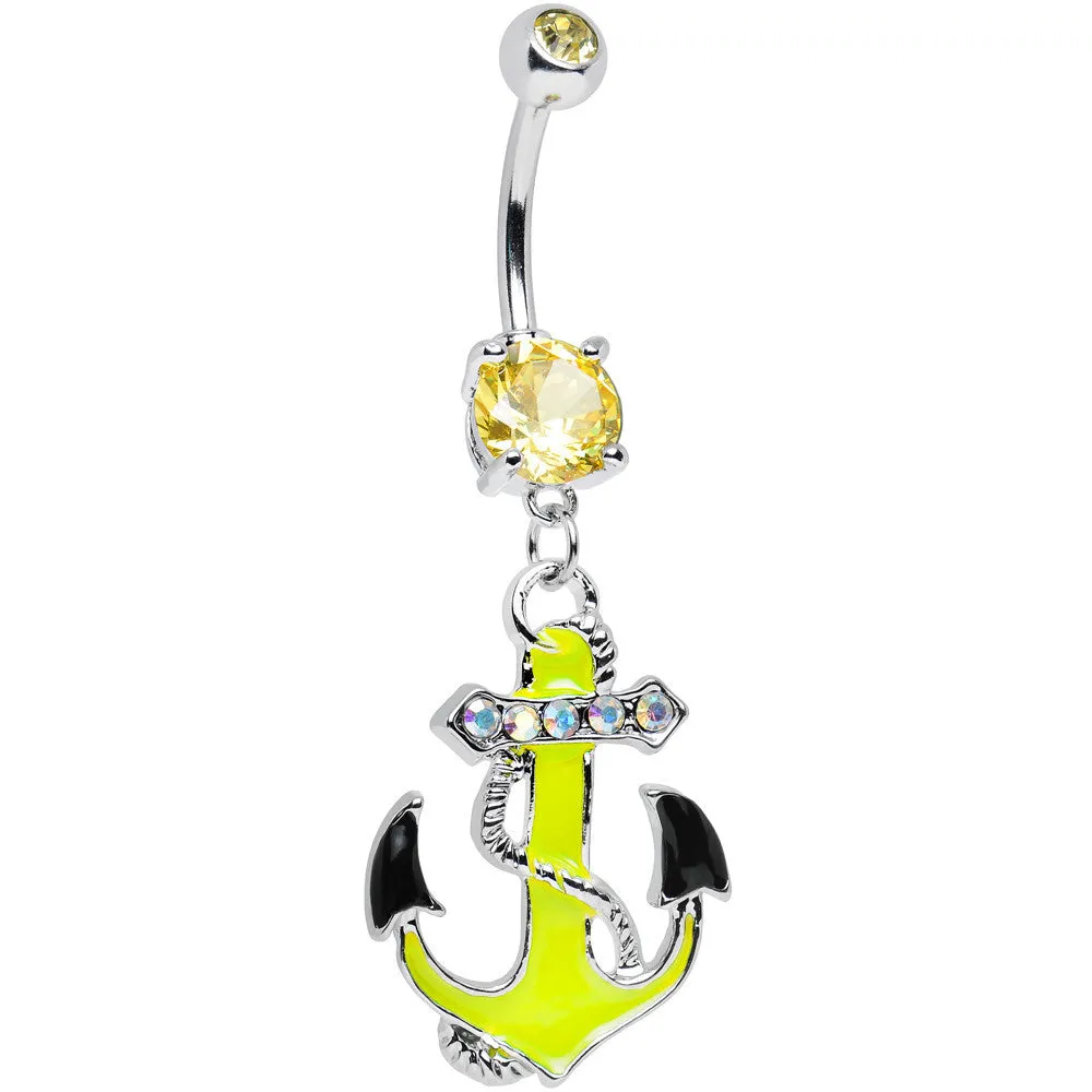 Yellow Aurora Gem Neon Black Tipped Anchor Dangle Belly Ring