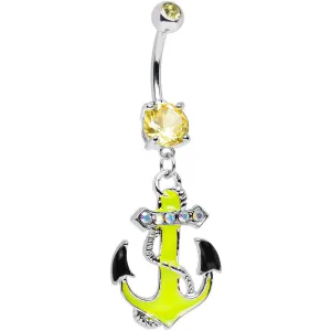 Yellow Aurora Gem Neon Black Tipped Anchor Dangle Belly Ring
